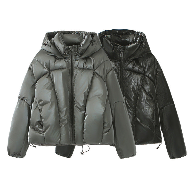 European And American Hooded Loose Metal Technology Down Coat